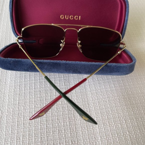 Gucci Gold Square Black Lens Sunglasses - Picture 2 of 2